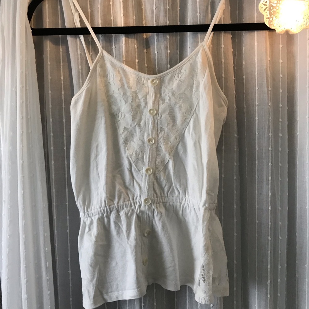O’Neil Ruched White lace tank top XS